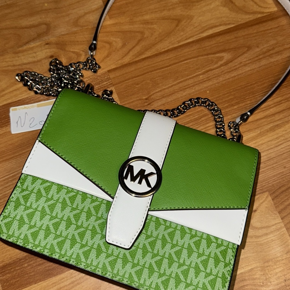 Michael Kors Green and White Crossbody Bag
